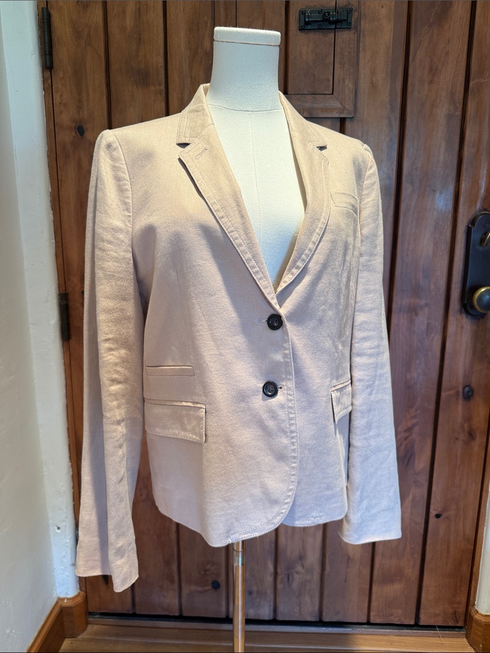 J.Crew 100% Linen Blazer Size 14 Beige Cropped Summer 2 Button Lightweight